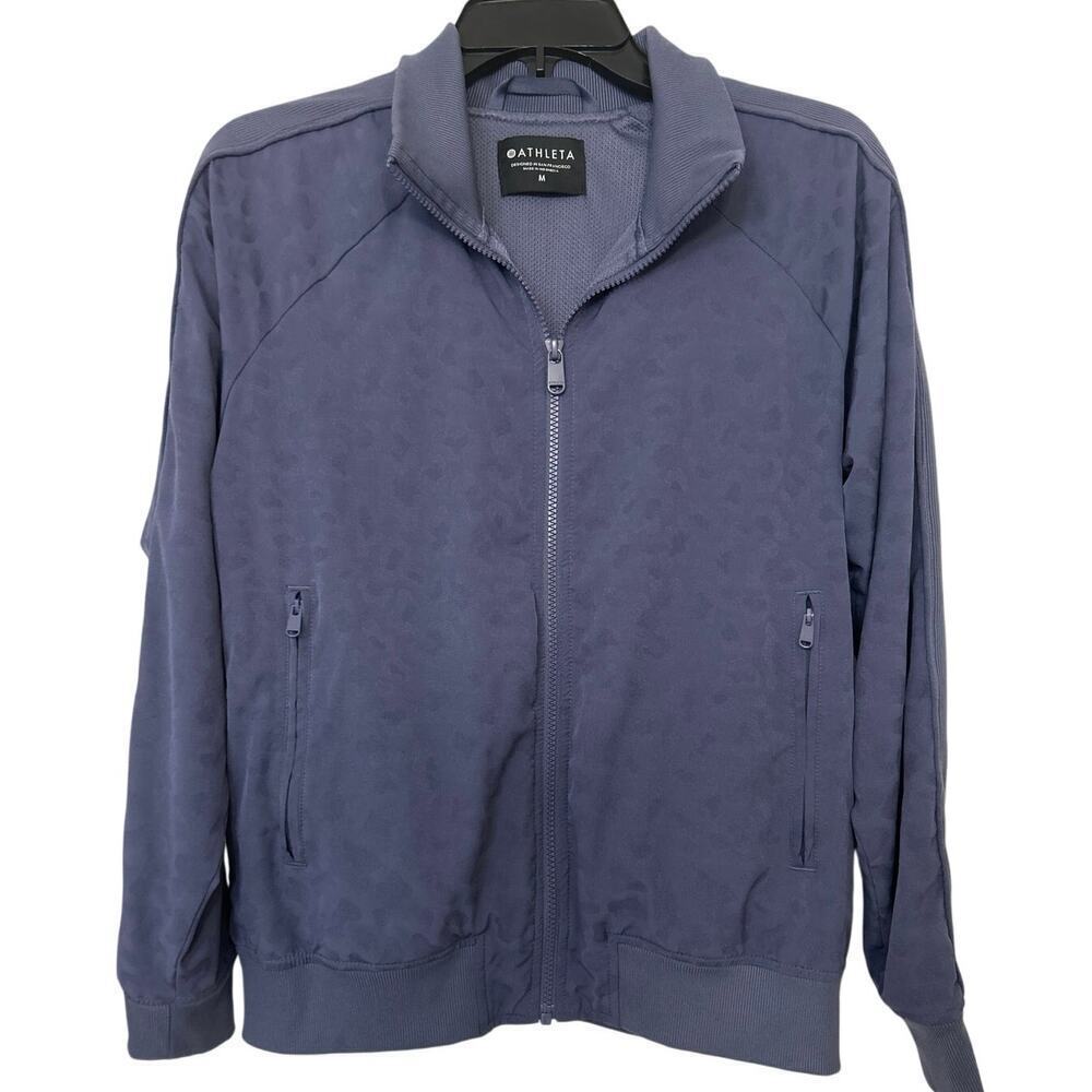 Athleta Brooklyn Bomber Jacket Blue Leopard Size Medium Active Sporty